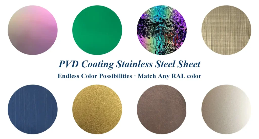 Decorative stainless steel color samples with customizable finishes
