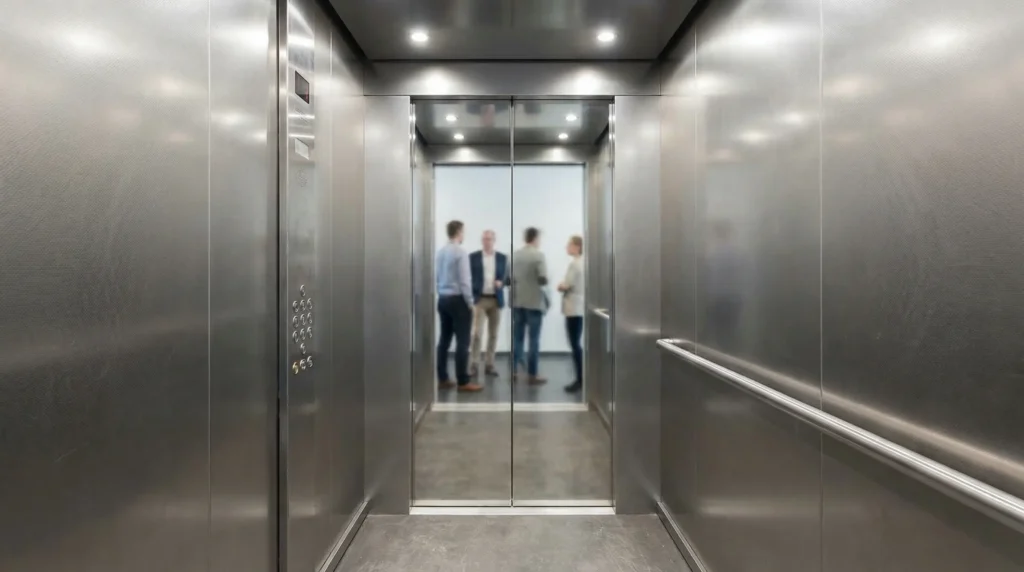 Public elevator with anti-fingerprint matte finish