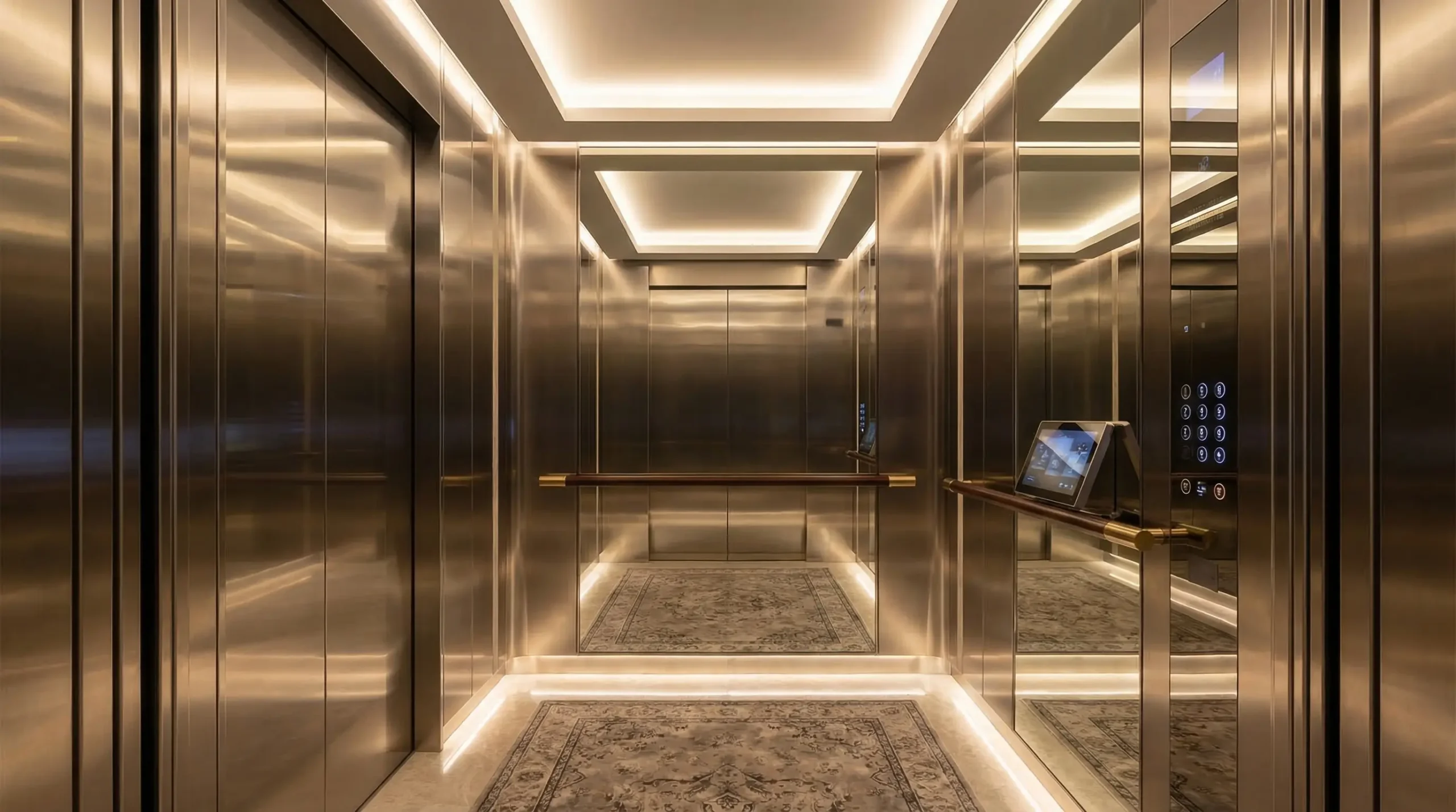 Luxury hotel elevator with mirror finish stainless steel
