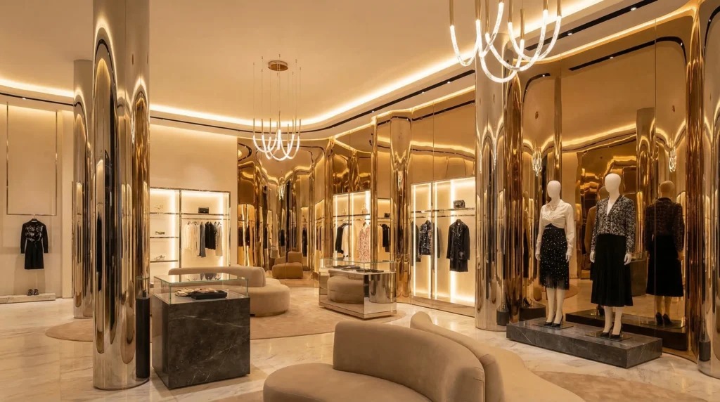 Mirror stainless steel sheet in retail store