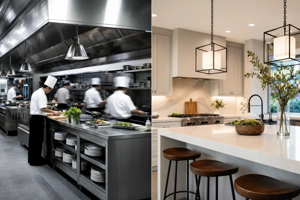 split kitchen lifestyle Stainless Steel vs Quartz Countertops: Which Is Better?