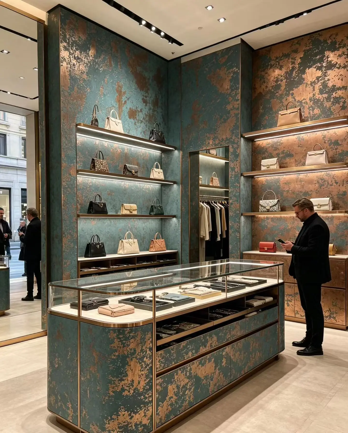 Etched stainless steel sheet used in a luxury retail interior