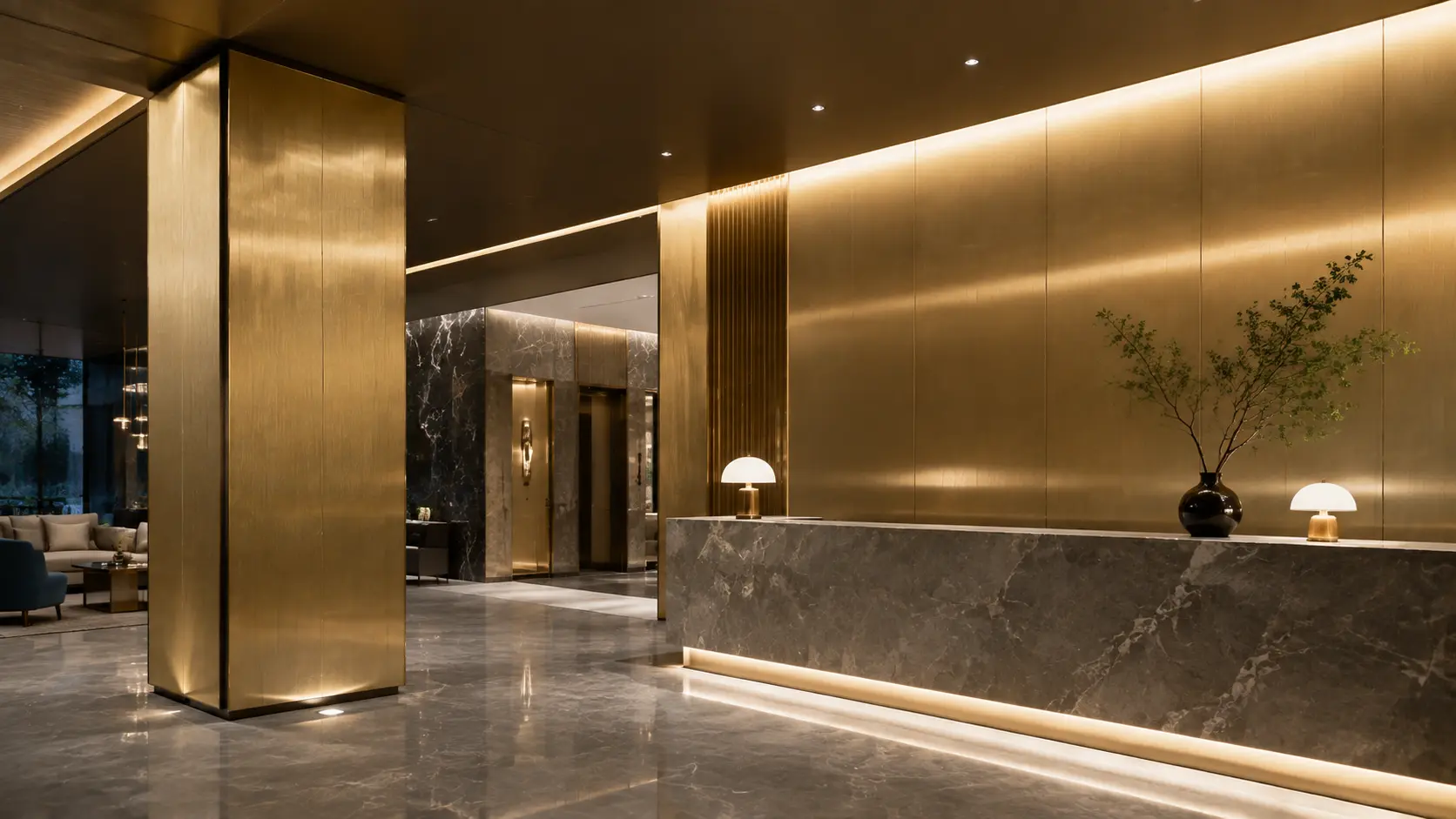 Gold Brushed Stainless Steel Hotel Interior Decoration