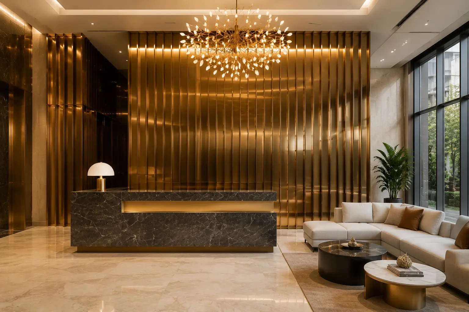 Gold stainless steel wall panels for luxury hotel interior decoration